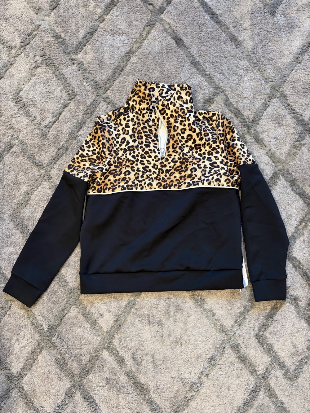 Leopard Colorblock Quarter-Zip Women's Sweater - Black & Leopard